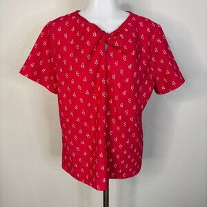 Ann Taylor Top Large Pink Floral Twist Neckline Stretch Short Sleeve Blouse